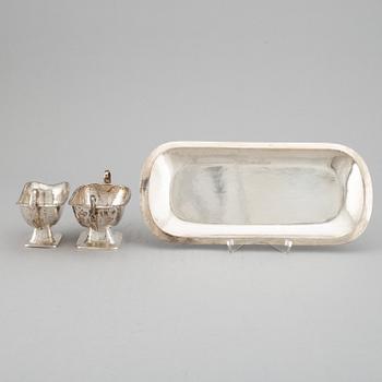 A German 20th century silver 800/1000, sugar and cream-jug on tray, marked Julius Herz.