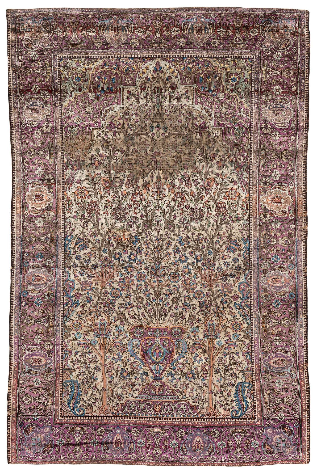 An antique Feraghan silk prayer rug, West Persia, c. 200 x 130 cm.