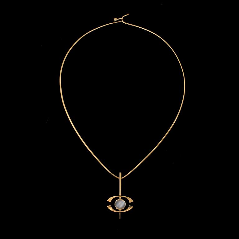 COLLIER, 18k guld med cabochonslipad månsten, 1980-2000-tal. Vikt 20,6g.