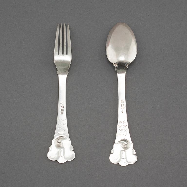 a silver fork and spoon for Holger Kyster in Denmark, 1910s.
