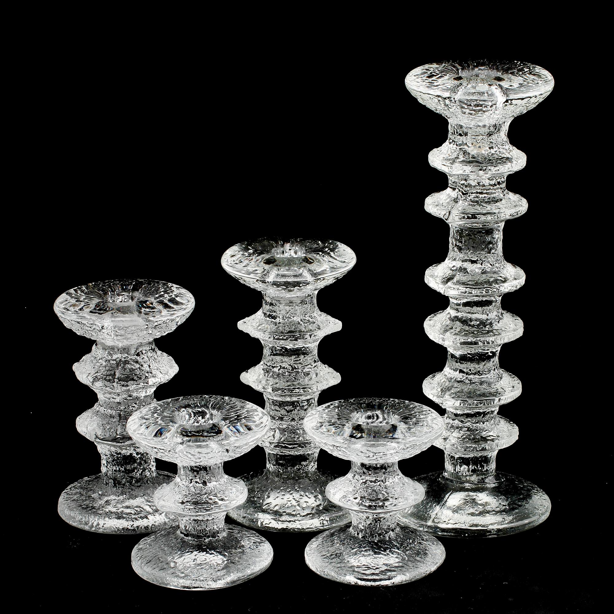 LJUSSTAKAR, 5 st, glas, "Festivo", Timo Sarpaneva, Iittala. Formgivna 1966.