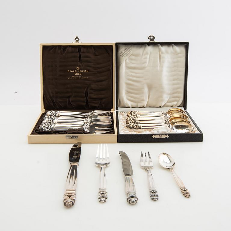 Johan Rohde, bestick 50 dlr "Konge/Achorn" sterlingsilver för Georg Jensen efter 1945.
