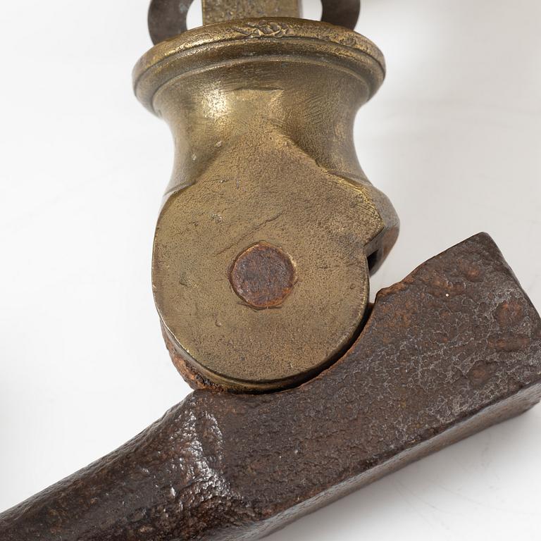 Door knocker, probably 18th century, iron and brass.