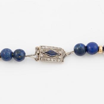 Collier lapis lazuli och odlade pärlor med rondeller.