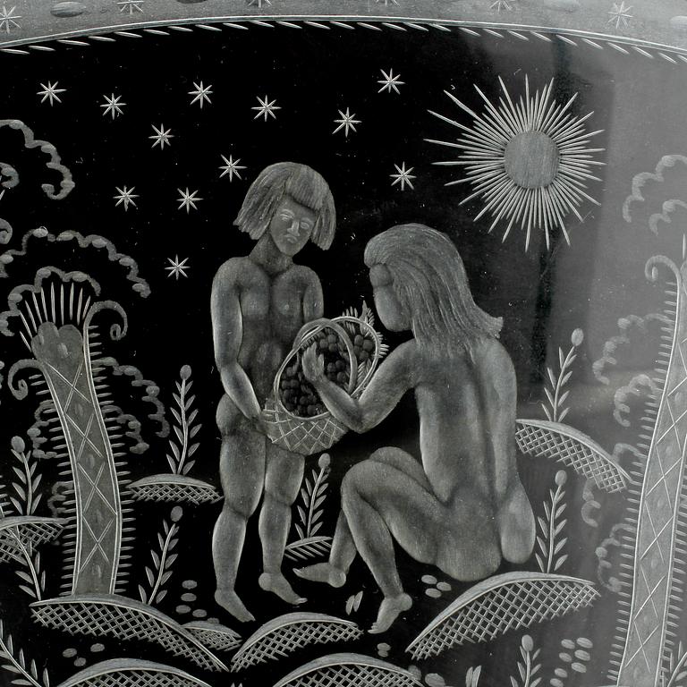 EDWARD HALD, skål, glas, Orrefors, signerad och daterad 1926.