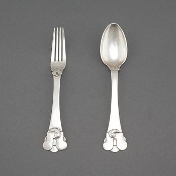 a silver fork and spoon for Holger Kyster in Denmark, 1910s.