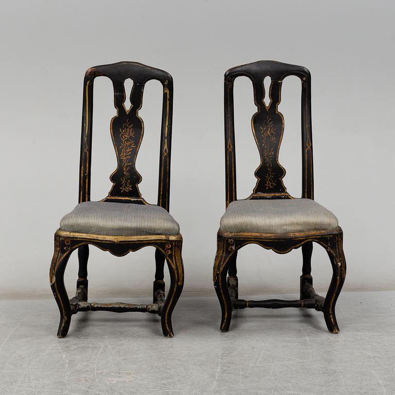 A pair of late baroque chairs, 18th century.