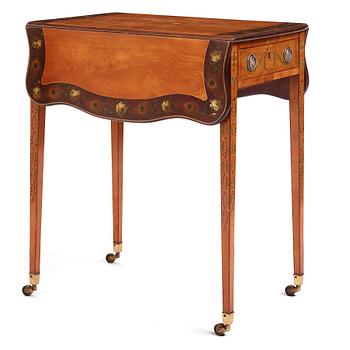 41. A Sheraton Revival painted satinwood drop-leaf table, 19th century.