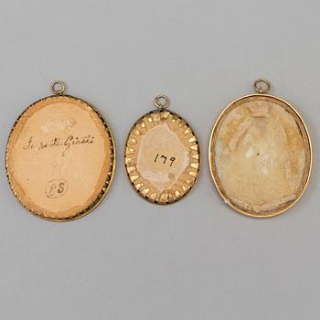 Three miniature paintings, portraits, early 19th century.
