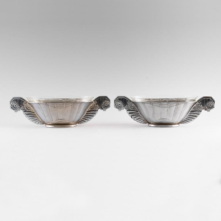 JARDINÄRER, 1 par, kromad metall, art déco, Frankrike, 1900-talets första hälft.