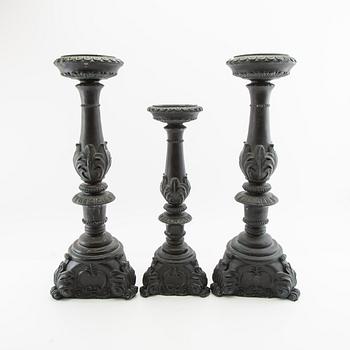 Floor candlesticks 3 pcs, second half of the 20th century, art metal.