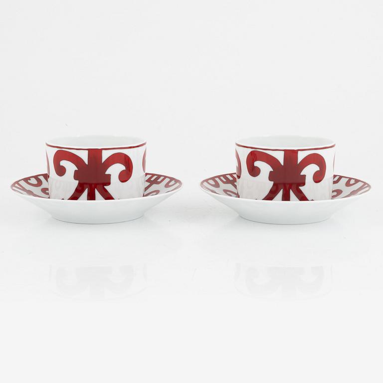 Hermès, porcelain cups with saucers, a pair, "Balcon du Guadalquivir".