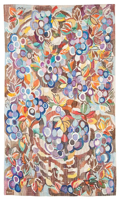 TAPESTRY. "Vindruvor". Tapestry variant weave. 222 x 129,5 cm. Signed AB MMF BS.