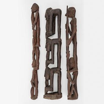 Three wooden Asmat scultpures, Indonesia, Jakarta, 20th Century.