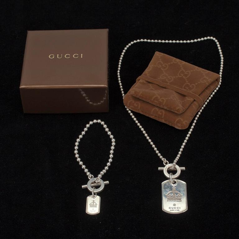 HALSKÄNK samt ARMLÄNK, sterlingsilver, Gucci, Italien, 2000-tal. Vikt 46 g.