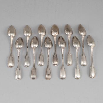 A set of 12 Russian silver tea-spoons, mark of Carl Boianowsky, St. Ptersburg 1860.