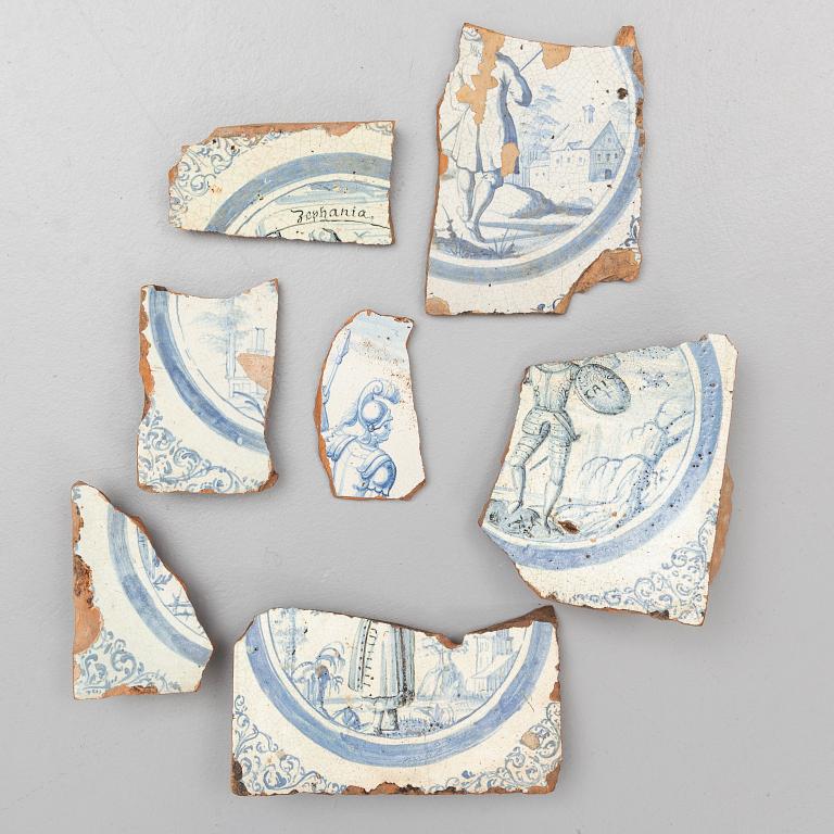 Sixteen dutch ceramic tiles, 18th century.