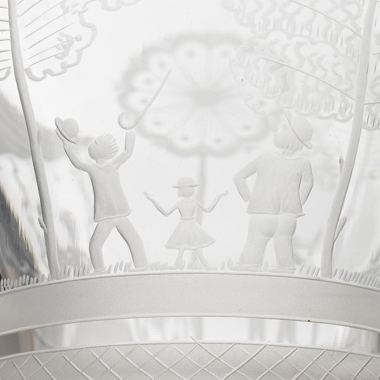 Edward Hald, an engraved 'Fyrverkeri' (Fireworks) glass bowl, Orrefors 1988, model 248.