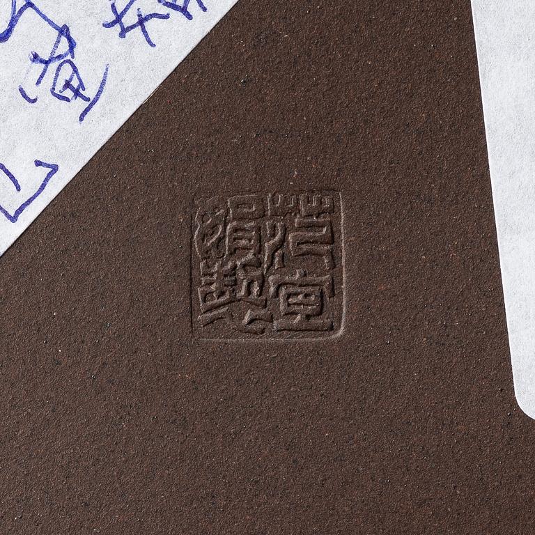 Two similar 'magnolia flower six-petal' yixing teapots, China, 1980s.