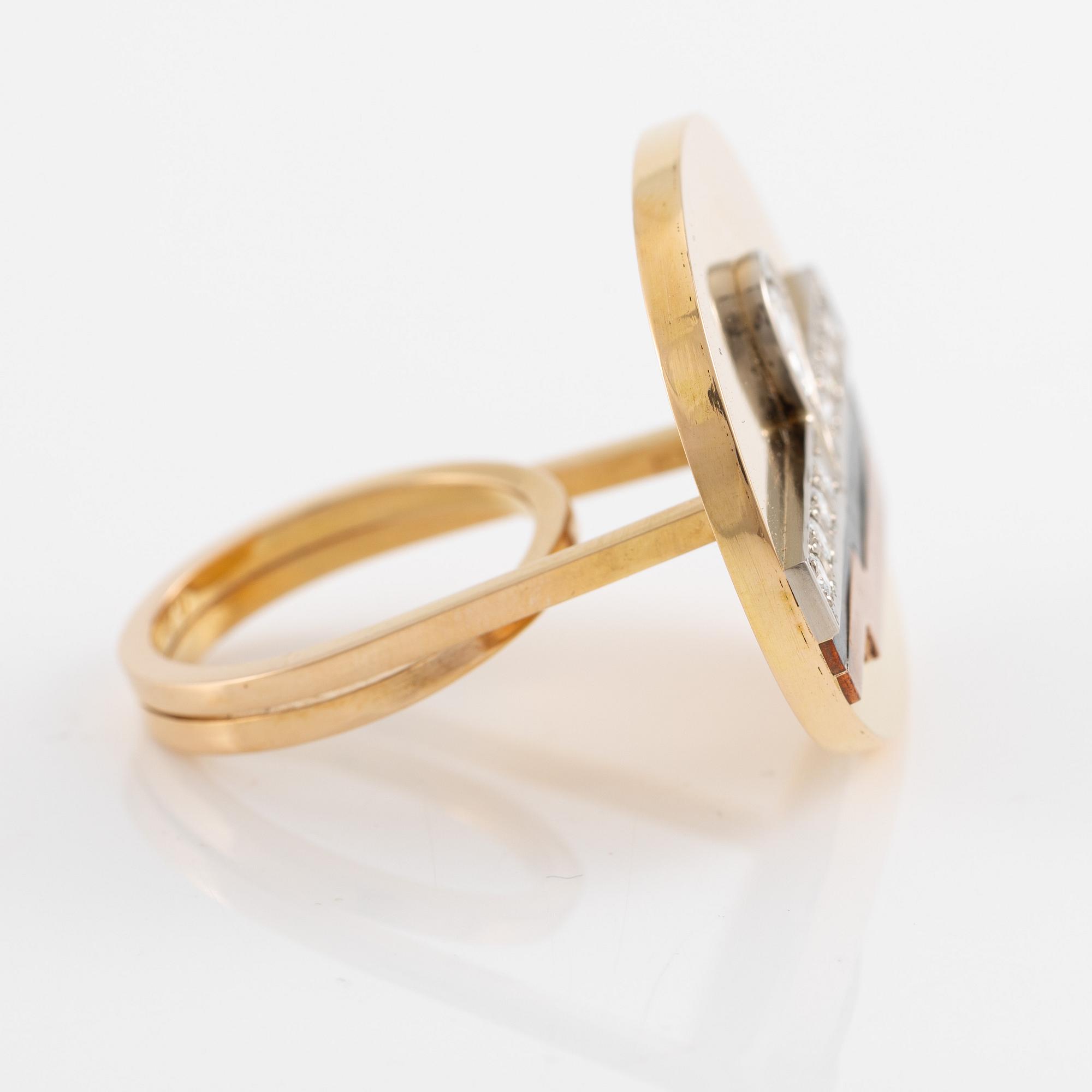 Jan-Christer Lundqvist, ring, "Reflex 2" 18K gold with diamonds, Skövde 1990.