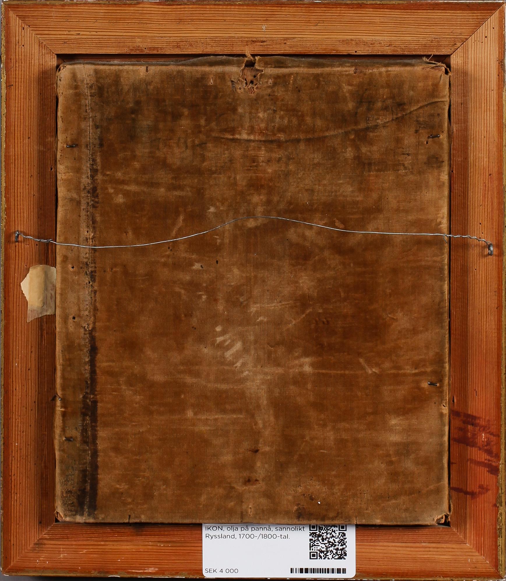 IKON, olja på pannå, sannolikt Ryssland, 1700-/1800-tal.