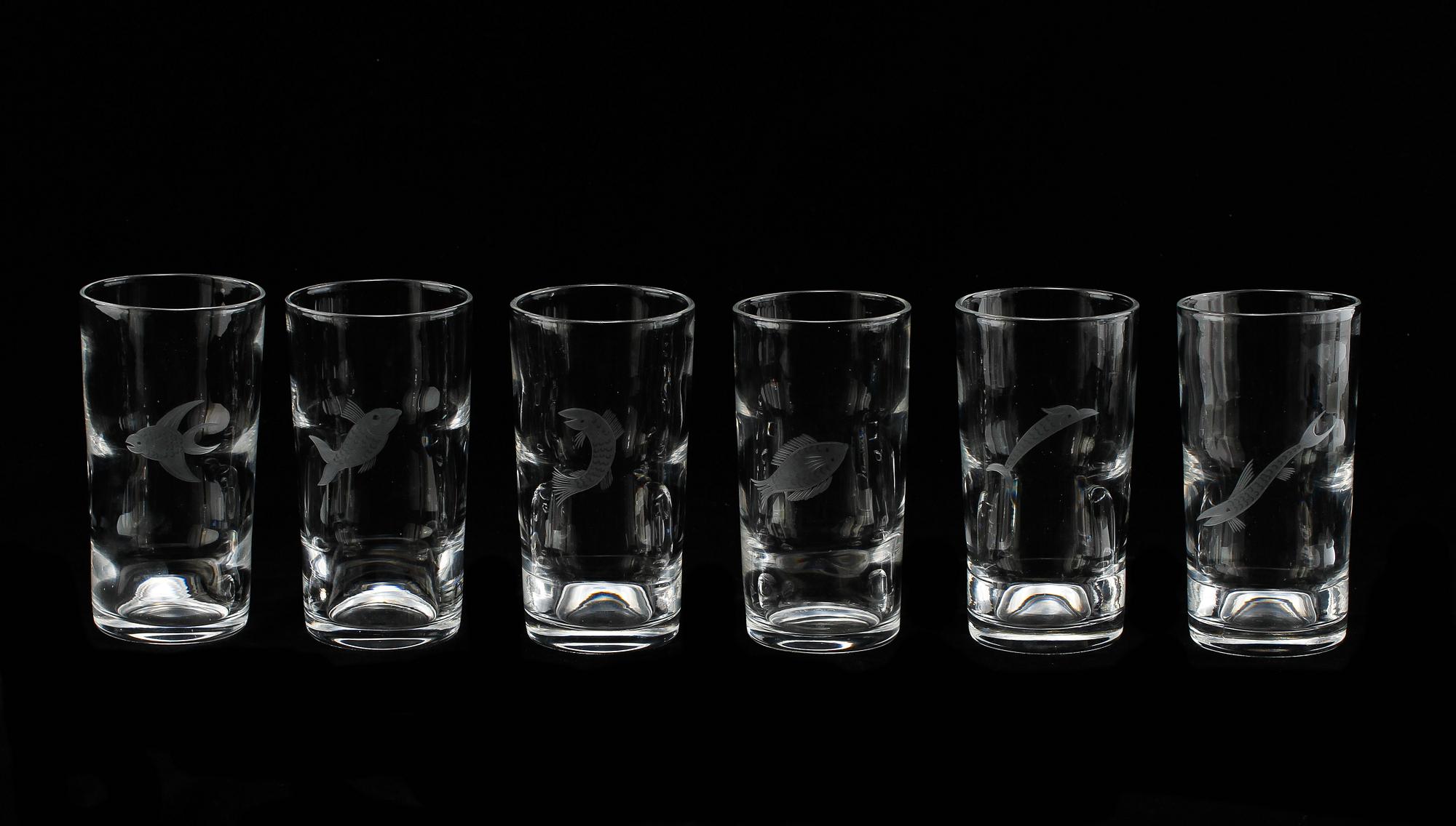 GLAS, 6 st, samt KARAFF, glas, Kosta, 1930/40-tal.