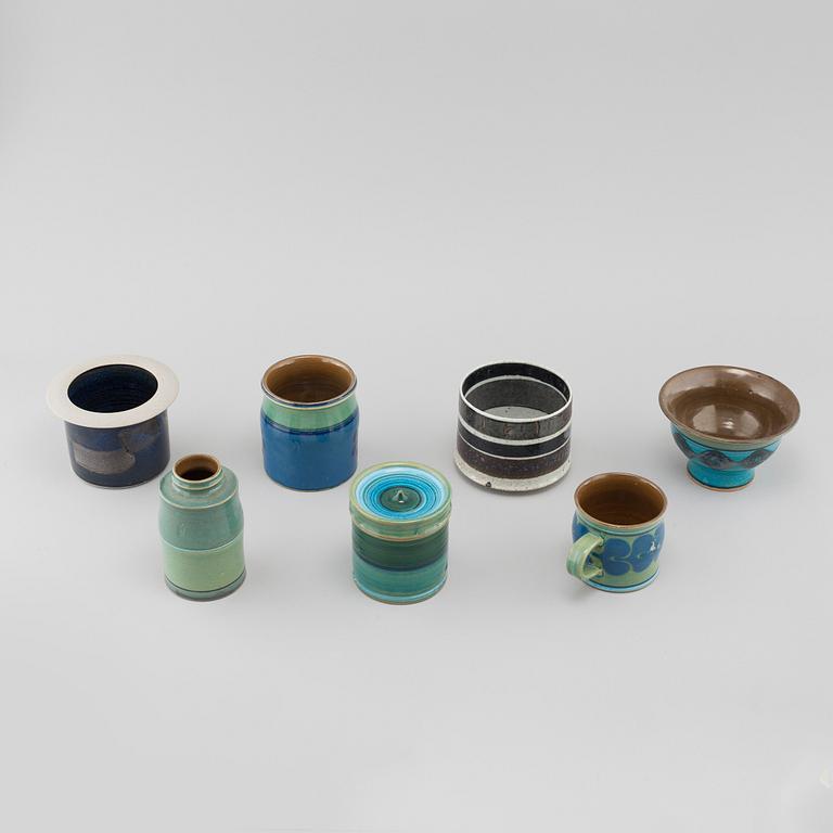 INGER PERSSON, seven pieces of stoneware, mostly Rörstrand, signed, one piece dated -65.