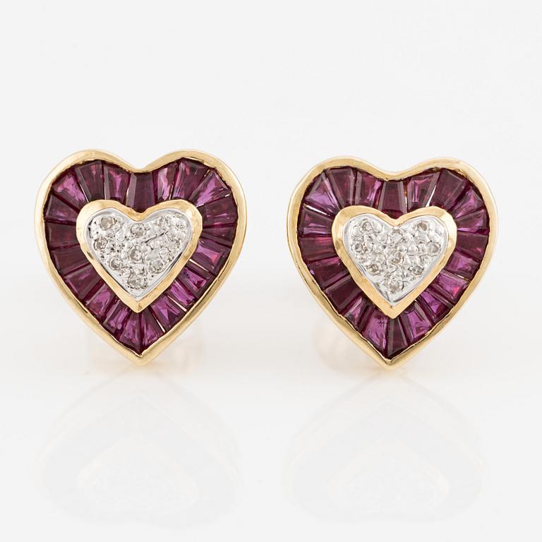 Earrings, 18K gold with square-cut rubies and diamonds.