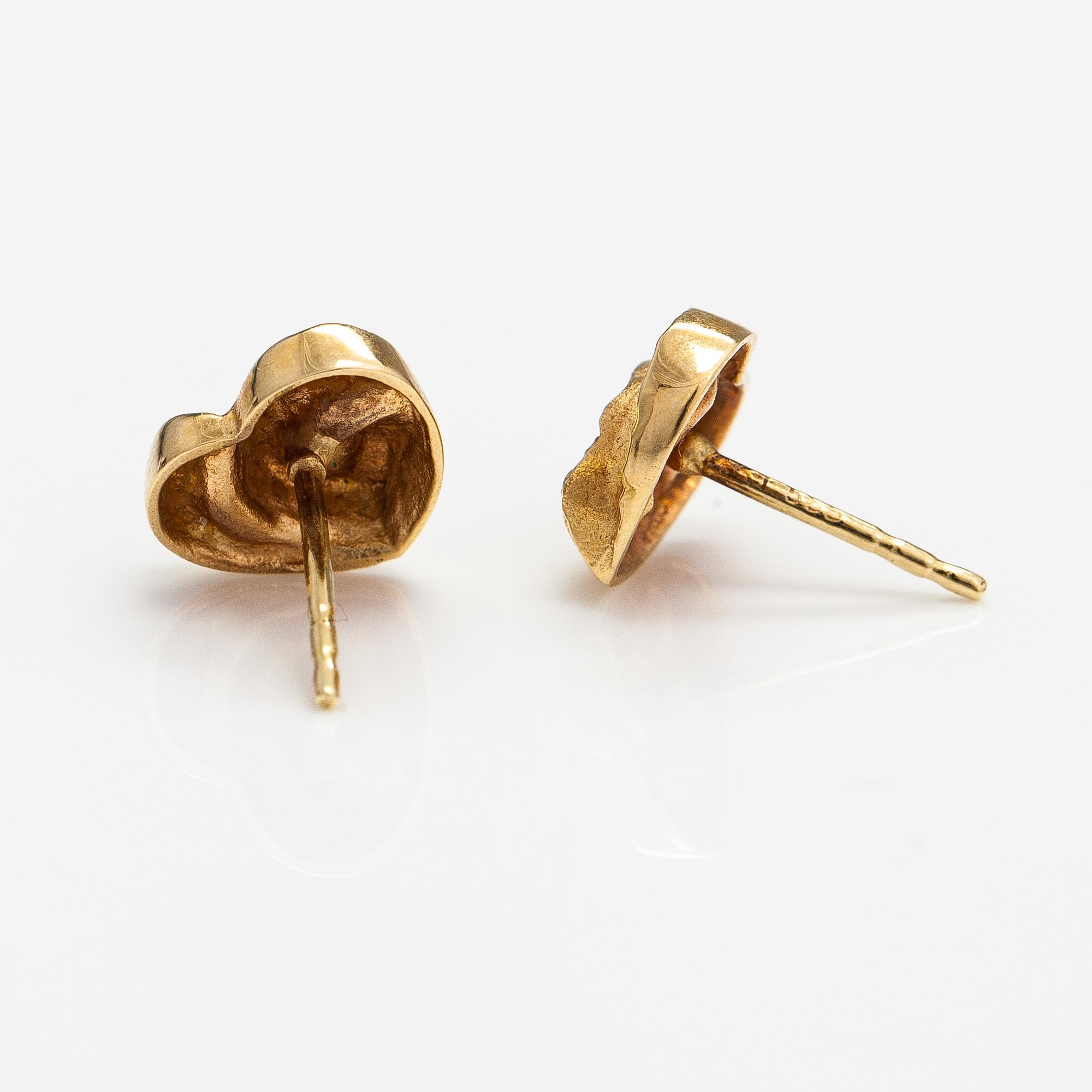 Björn Weckström, A pair of 14K gold earrings "Heart". Lapponia.
