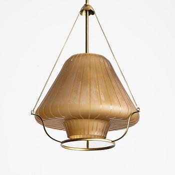 Ceiling lamp, brass with glass shade, Bröderna Malmströms Metallvarufabrik, Malmö, first half of the 20th century.