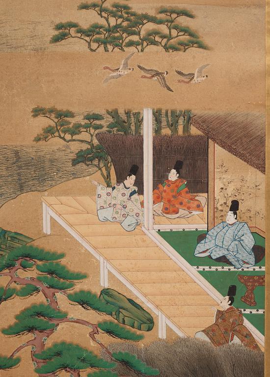 A Japanese six fold screen, Edo period (1603-1868).