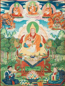 THANGKA, porträtt av, Gelugpa Lama, Qing dynastin, 1800-tal.