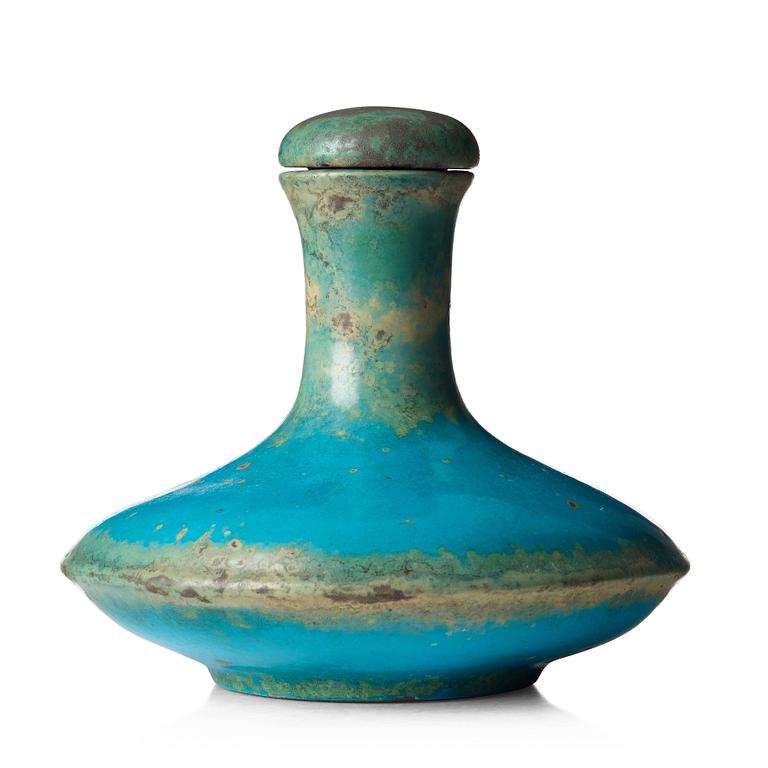 Hans Hedberg, a faience bottle with stopper, Biot, France.