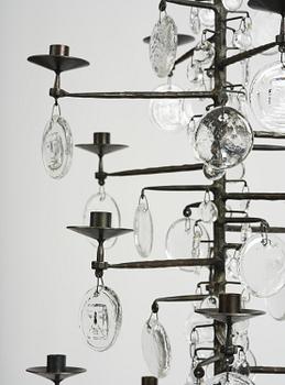 Erik Höglund, a wrought iron and glass chandelier, Boda Smide.