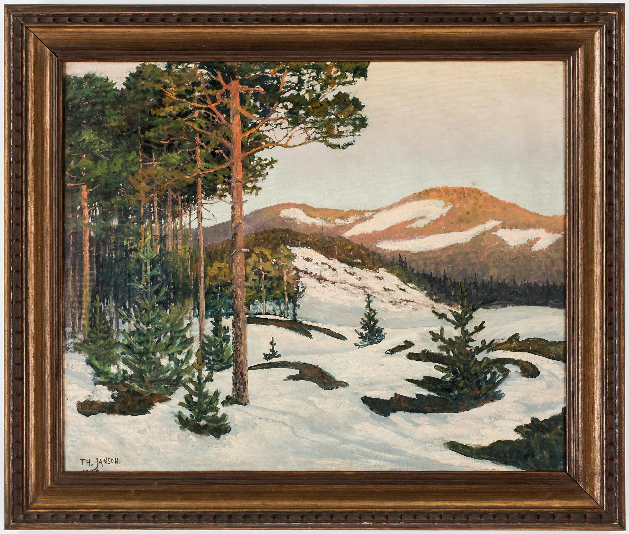 OKÄND KONSTNÄR, olja på duk, signerad T H Janson.