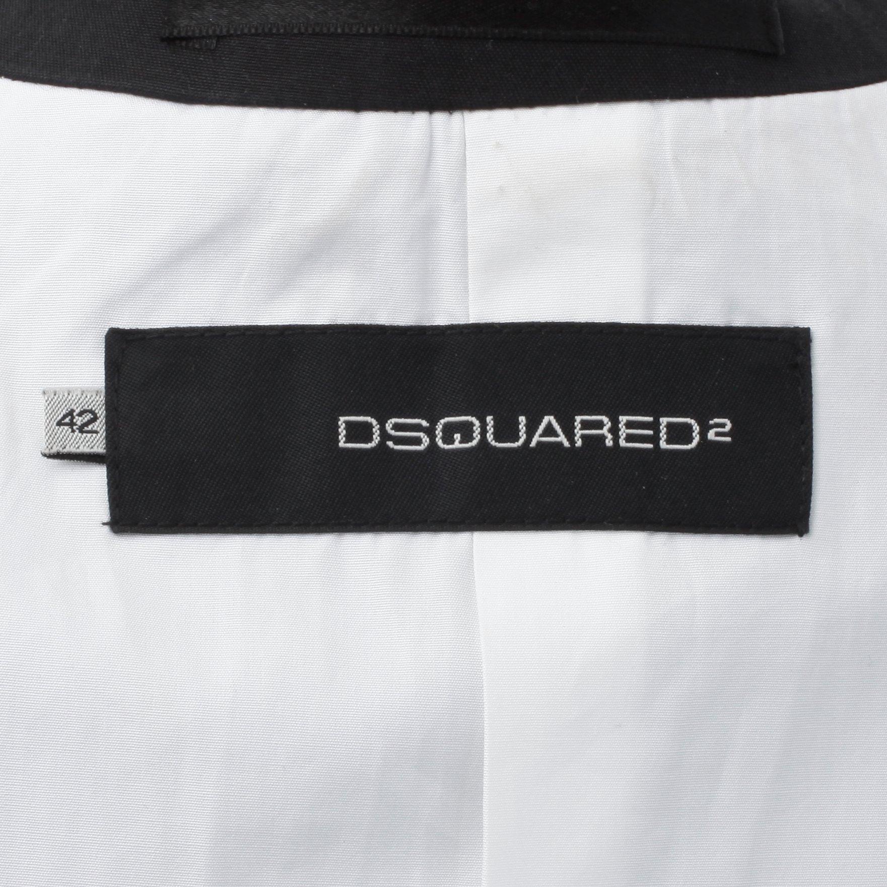 DSQUARED, a black cotton and silk two-piece suit consisting of jacket and pants. Size 42.