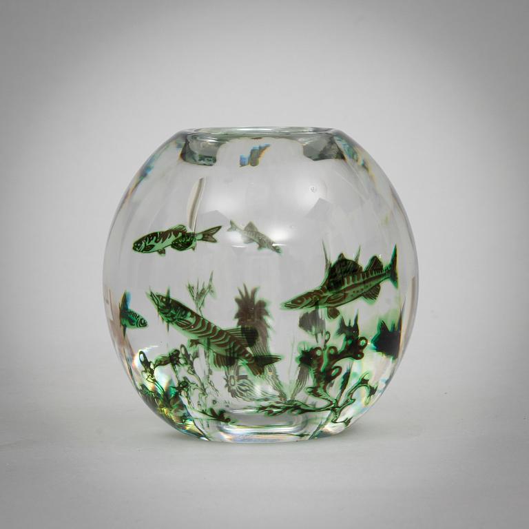 SKÅL, Edward Hald, glas "Fiskgraal", Orrefors. 1900-talets mitt.