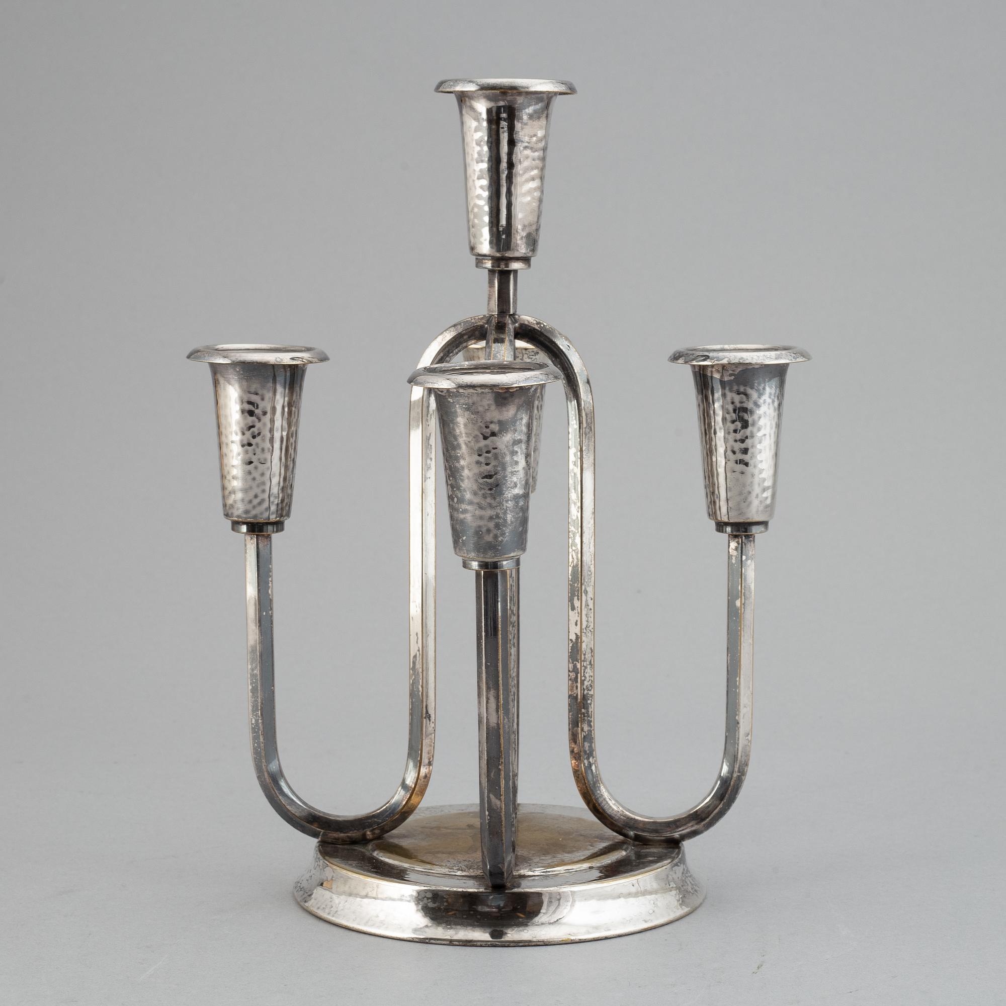 A silver plated candelabrum, early 20th Century.