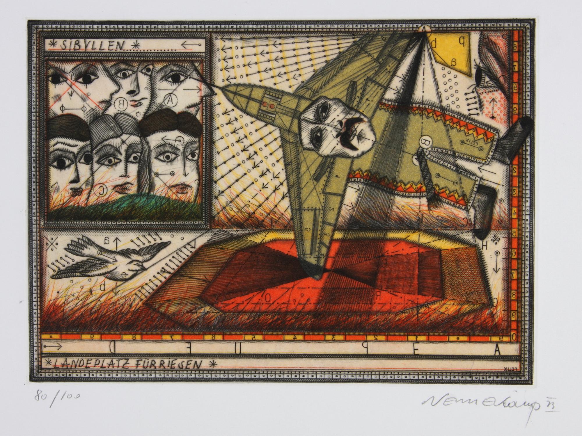 VENNEKAMPF, JOHANNES. Färgetsningar, 2 st, sign o numr 80/100 resp 28/100.