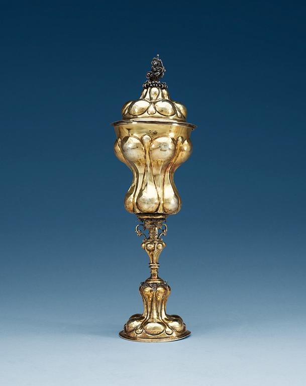 A German late 16th/early 17th century silver-gilt cup and cover, makers mark of Nicolaus Jung, Nürnberg (1595-1609).