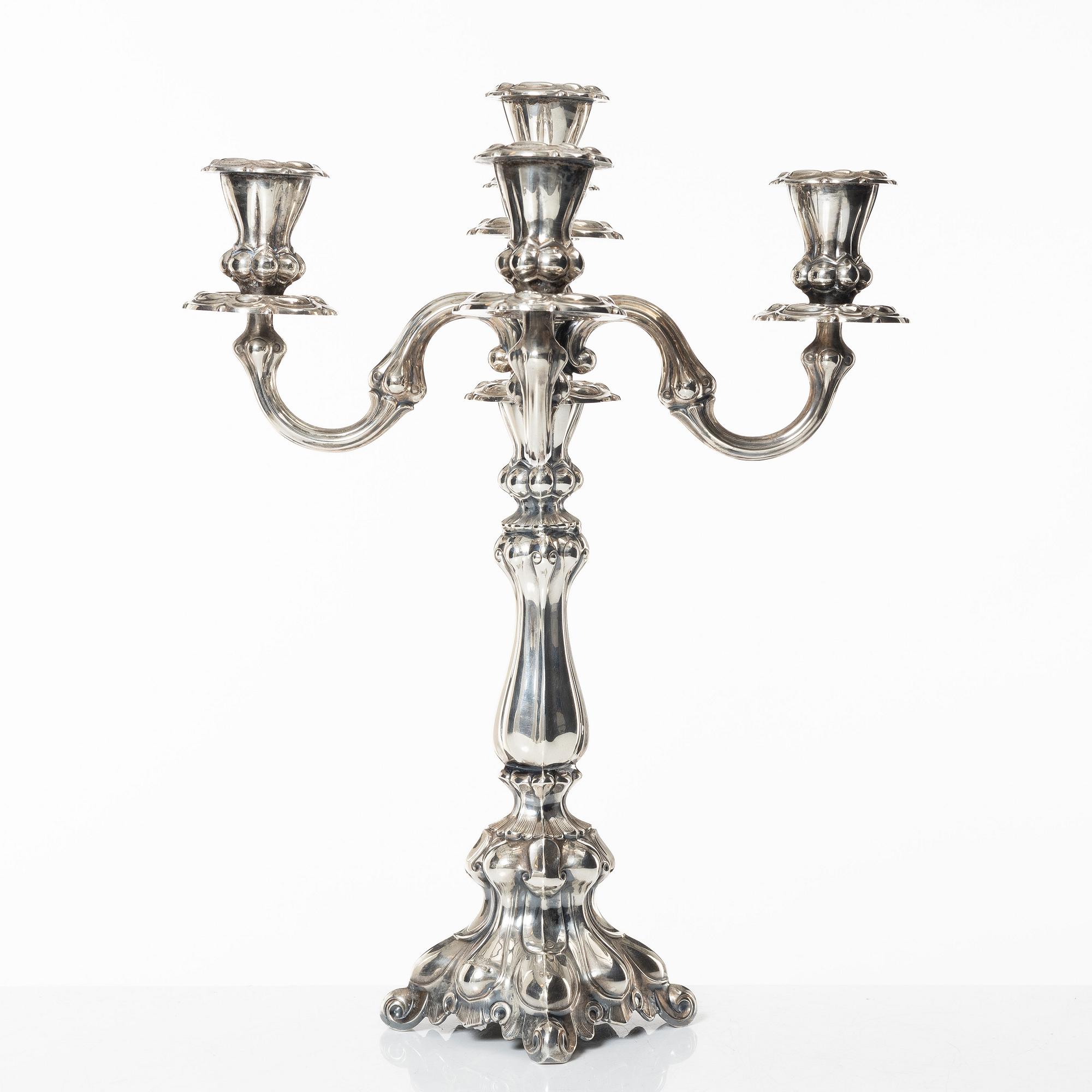A silver candelabrum, marks of Kultakeskus Oy, Hämeenlinna, Finland 1965.