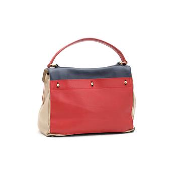 YVES SAINT LAURENT, a beige, red and blue leather handbag, "Muse two".