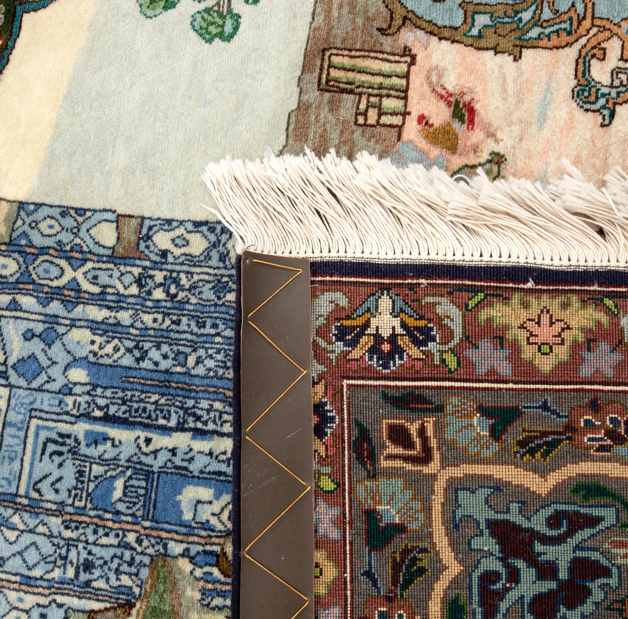 Matta Täbris figural part silk signerad ca 290x194 cm.