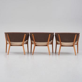 Nanna Ditzel, a set of three teak lounge chairs, Søren Willadsen, Denmark, 1950-60s.