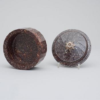 A Swedish Empire 19th century porphyry butter box.