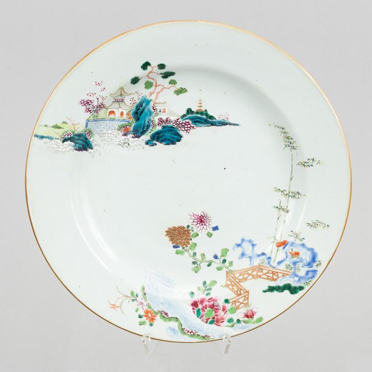 A famille rose dish and five plates, Qing dynasty, Yongzhen (1723-35).