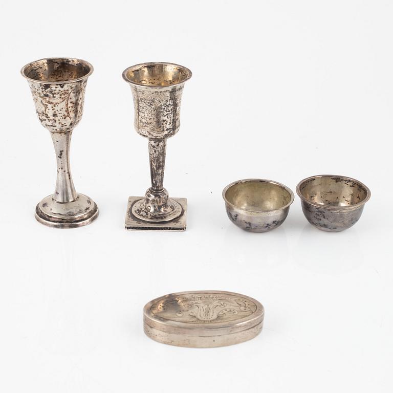 Five silver pieces, Sweden, 18th-19th century.
