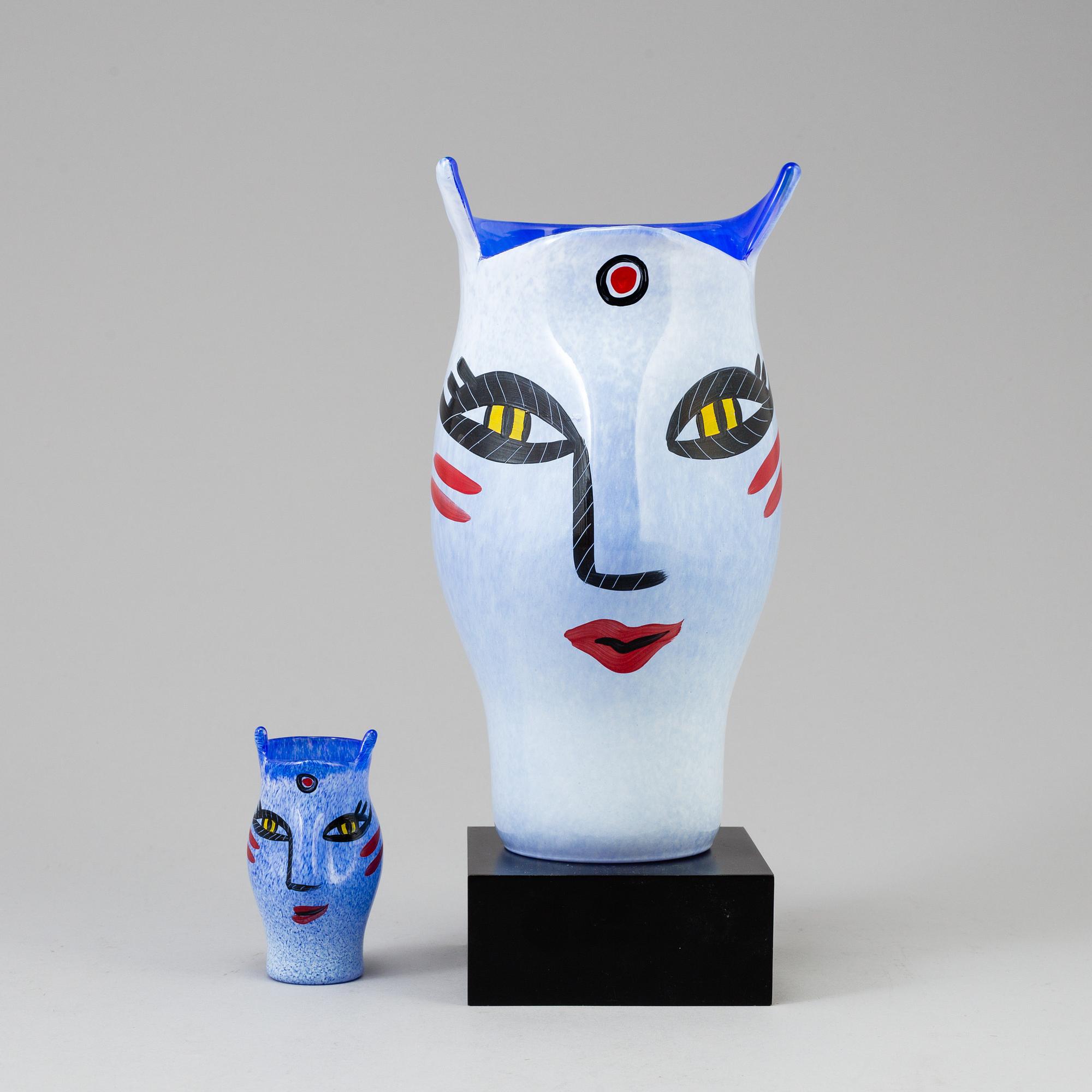 ULRICA HYDMAN-VALLIEN, two 'Open Minds' glass vases from Kosta Boda.