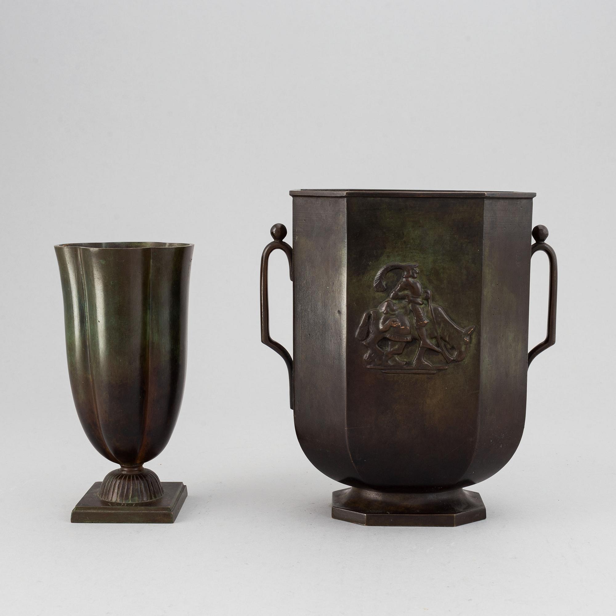 Two Swedish Grace bronze vases from GAB Brons, 1920's/30's.
