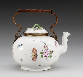A large German porcelain teapot, 18th Century.